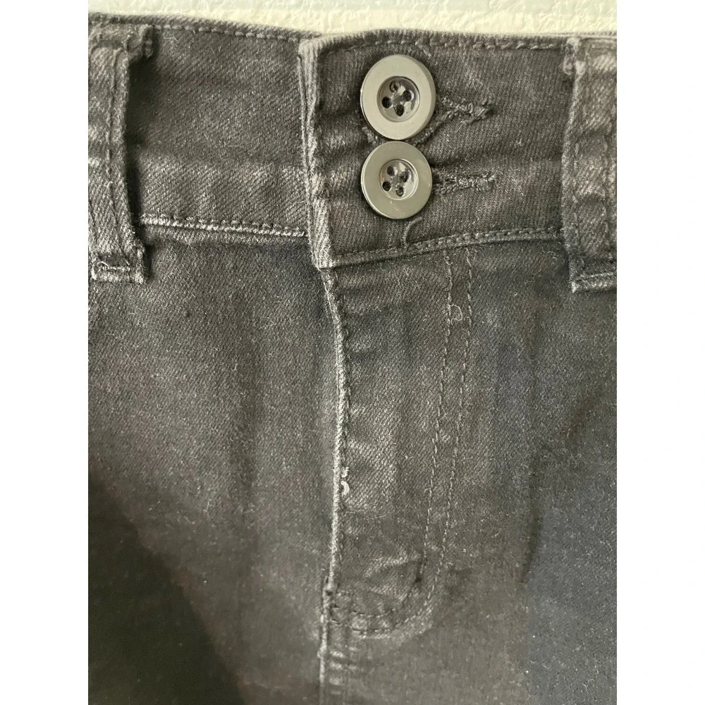 Womens Black Denim Cargo Mini Skirt Double Button Waistband Utility Pockets